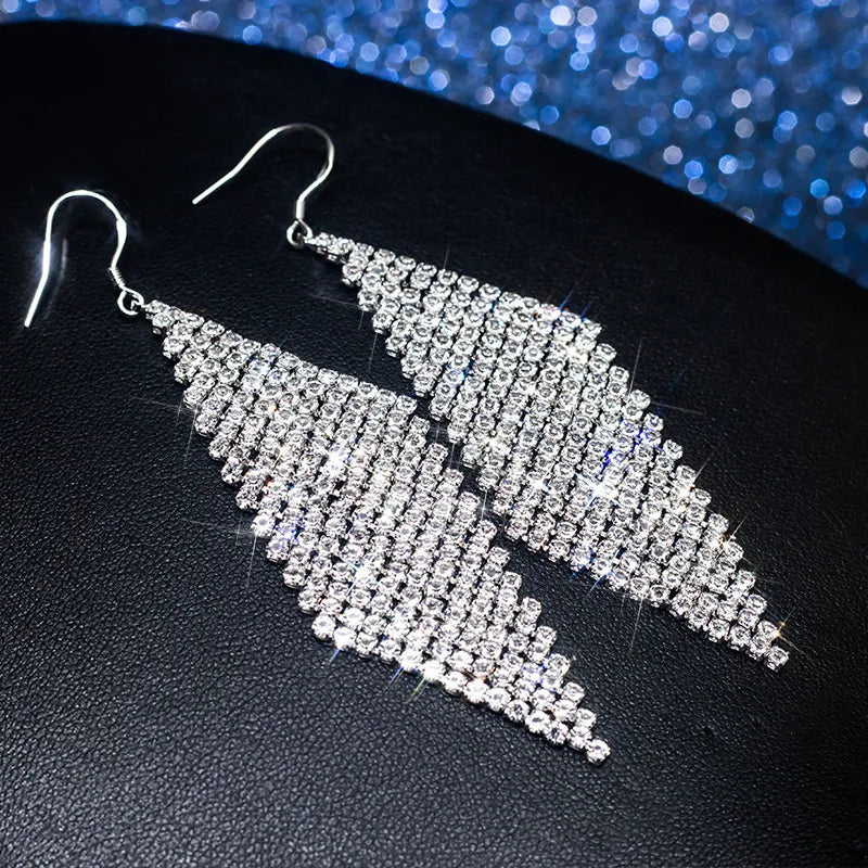 Women’s Diamond-Shaped Silver Drop Earrings – Rhinestone Hook | THRILL