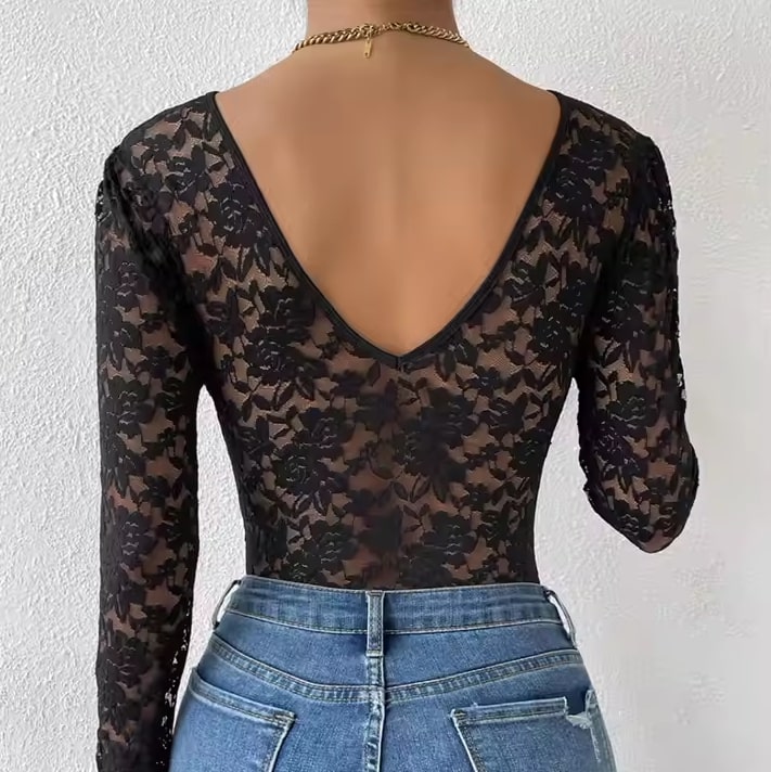 Women’s Lace Bodysuit – V Neck Embroidered One-Piece | THRILL