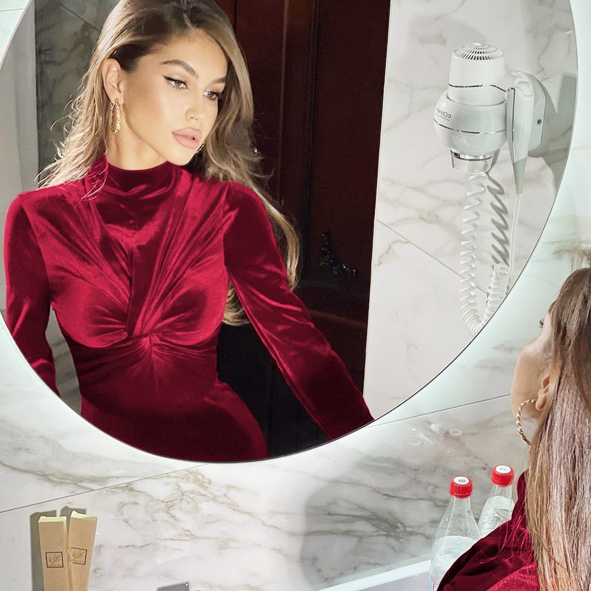 Women’s Velvet Stand-Up Collar Long Sleeve Ruched Long Dress – Elegant | THRILL