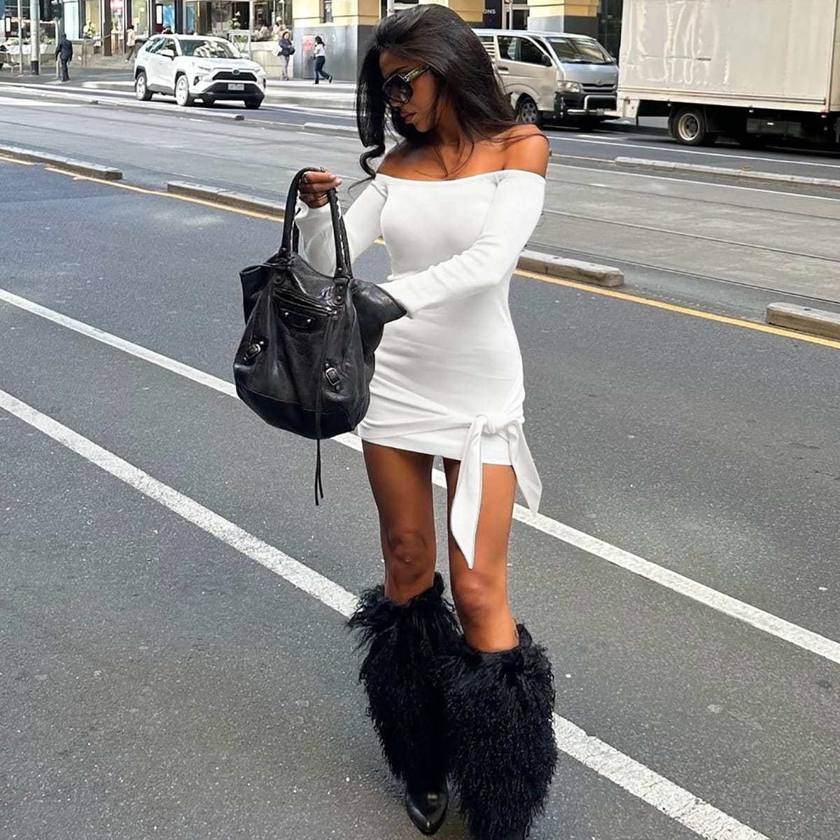 Women’s Off-Shoulder Knitted Long Sleeve Mini Dress – Chic & Cozy | THRILL