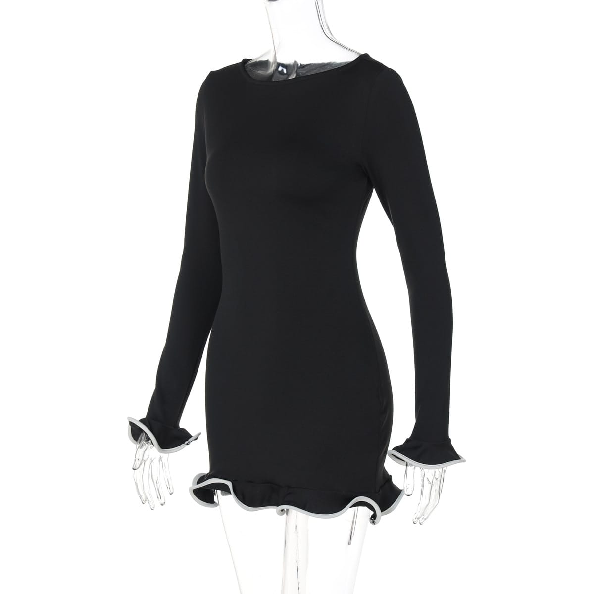Women’s Ruffled Long Sleeve Ribbed Knit O-Neck Short Dress – Chic & Cozy | THRILL