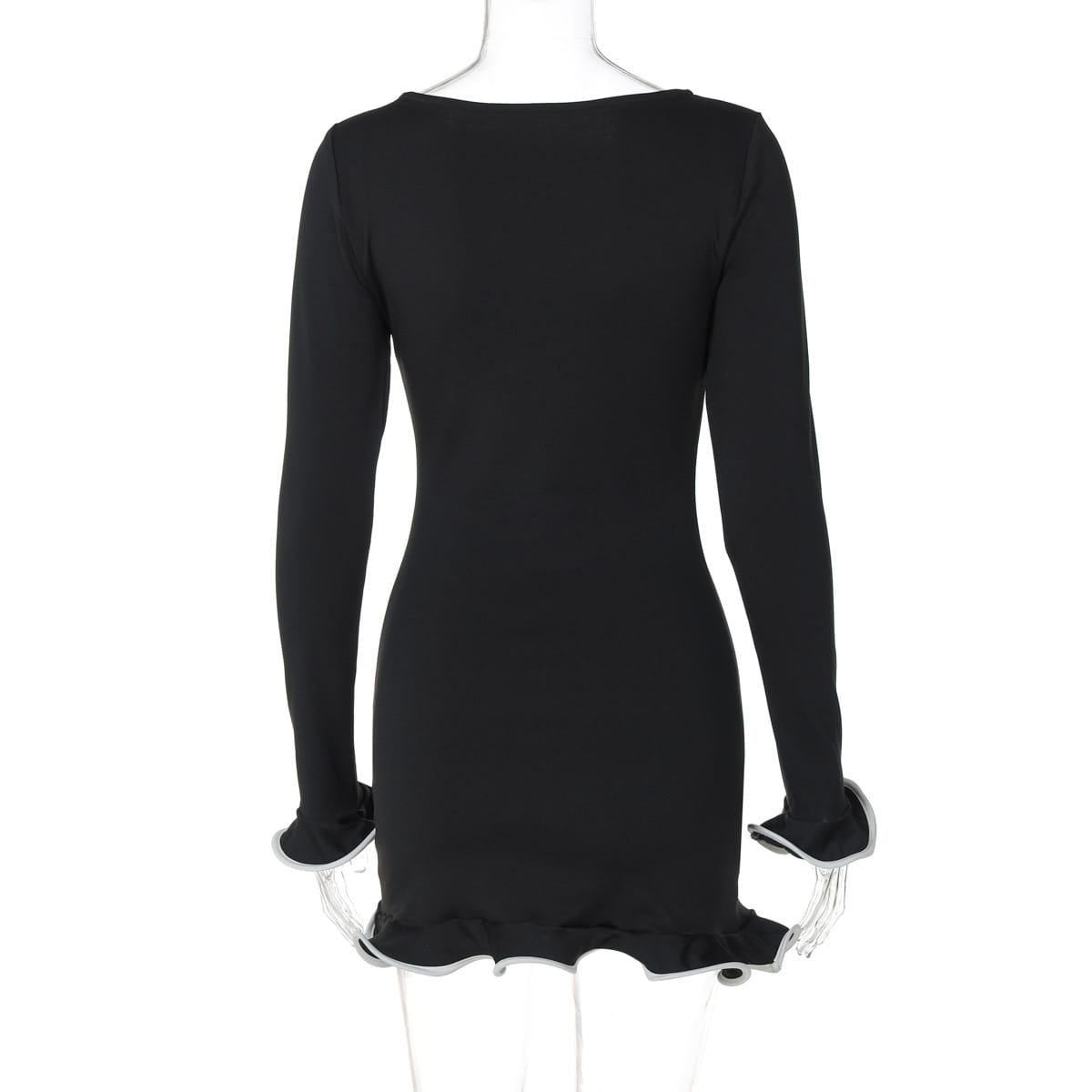Women’s Ruffled Long Sleeve Ribbed Knit O-Neck Short Dress – Chic & Cozy | THRILL