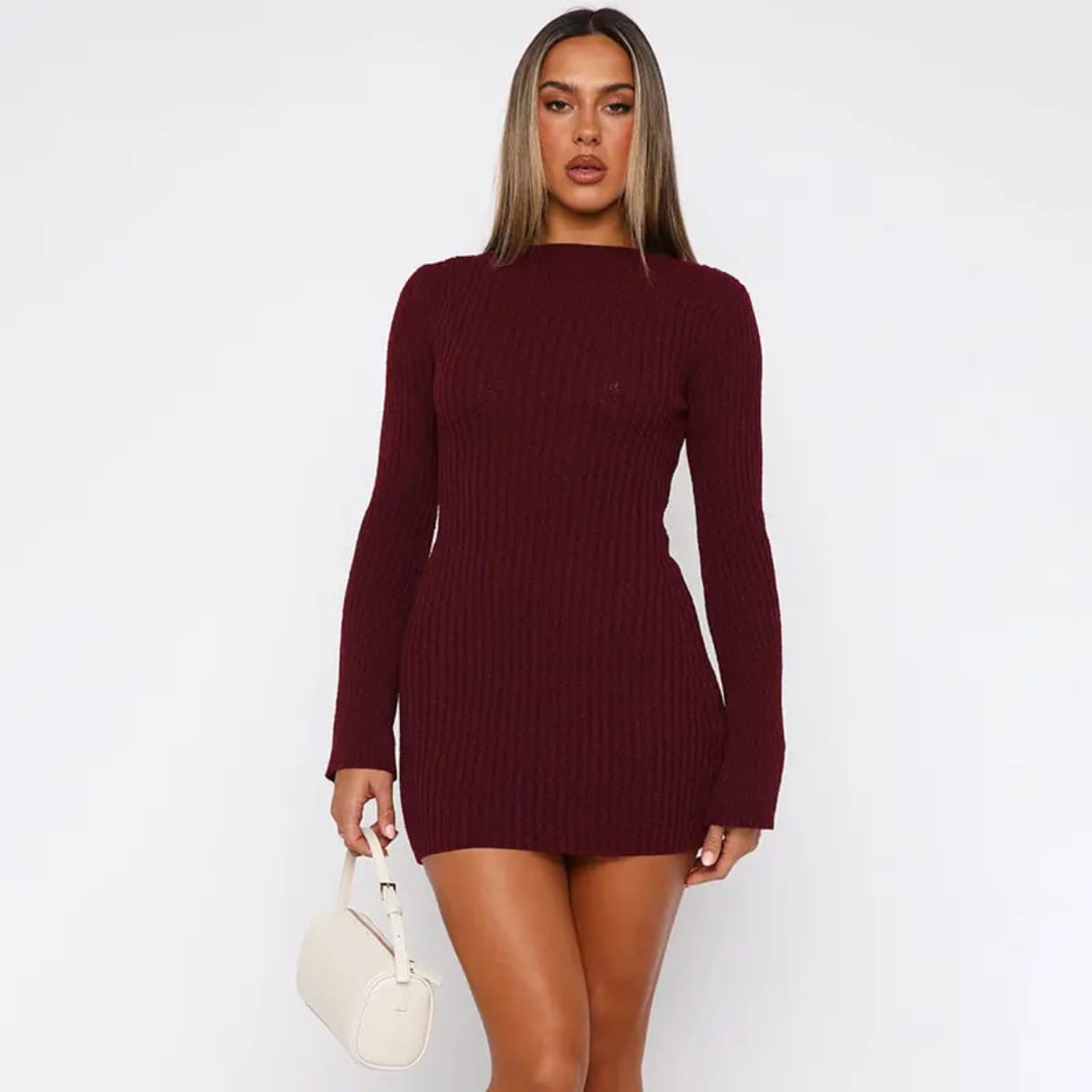 Women’s Knitted O-Neck Long Sleeve Bodycon Short Dress – Chic & Cozy | THRILL