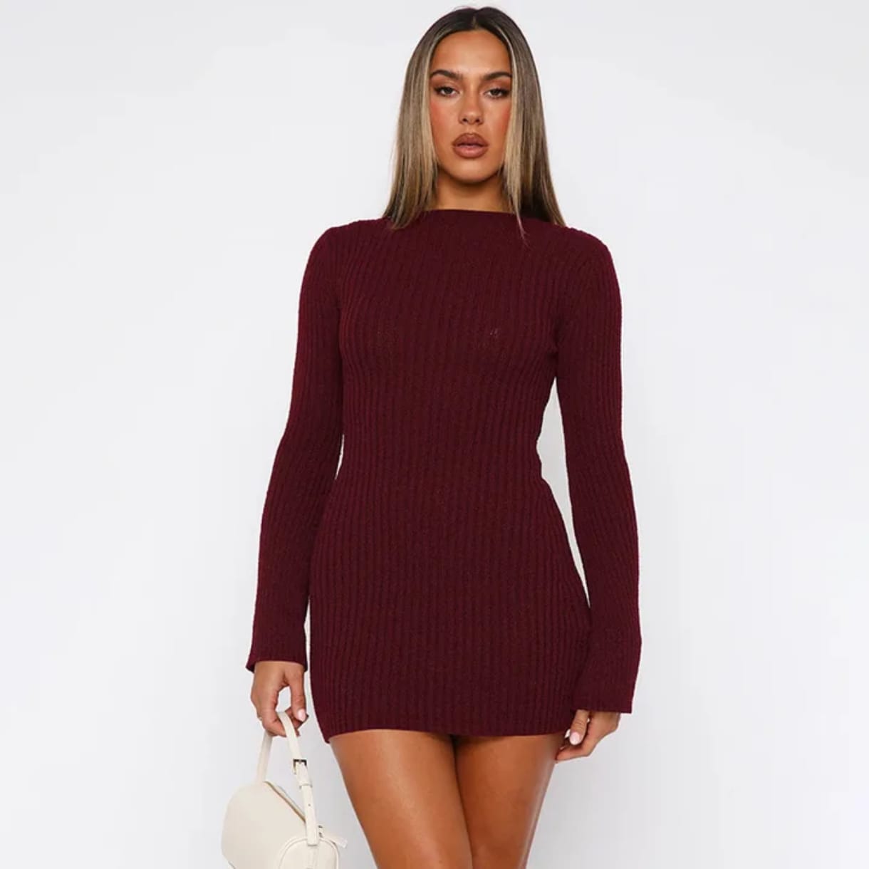 Women’s Knitted O-Neck Long Sleeve Bodycon Short Dress – Chic & Cozy | THRILL