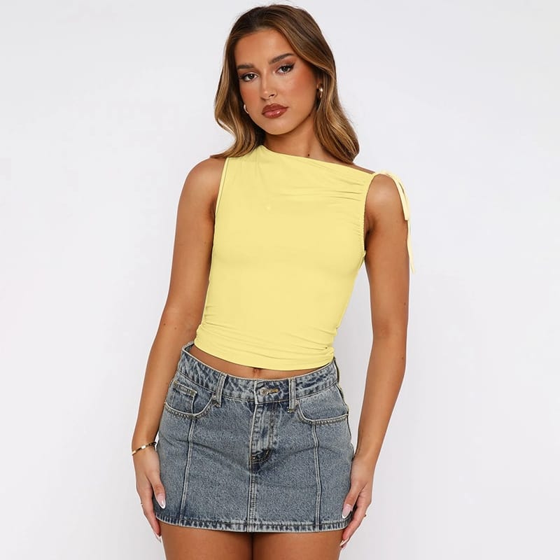 Women’s Drawstring Sleeveless Slim Top – Solid Casual Style | THRILL