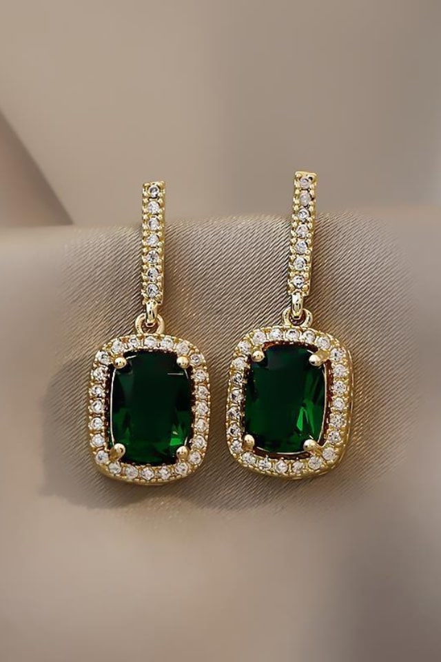 Women’s Geometric Drop Earrings – Plated Alloy with Gemstones | THRILL