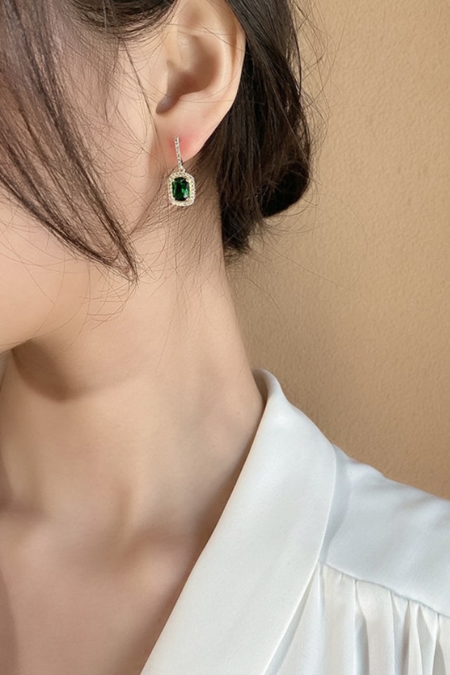 Women’s Geometric Drop Earrings – Plated Alloy with Gemstones | THRILL