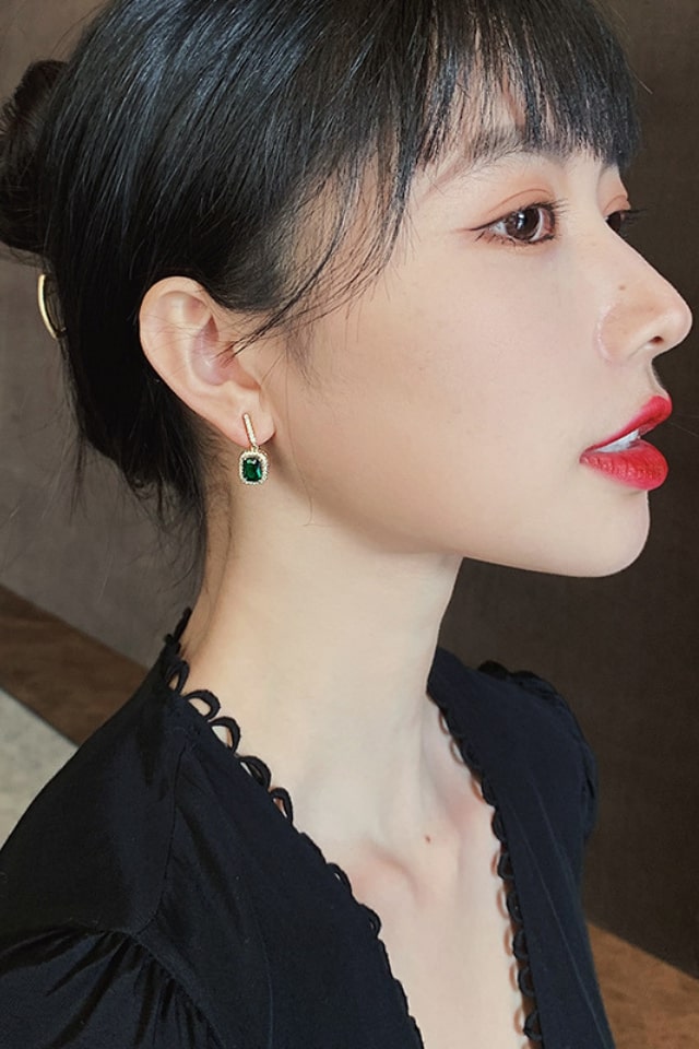 Women’s Geometric Drop Earrings – Plated Alloy with Gemstones | THRILL