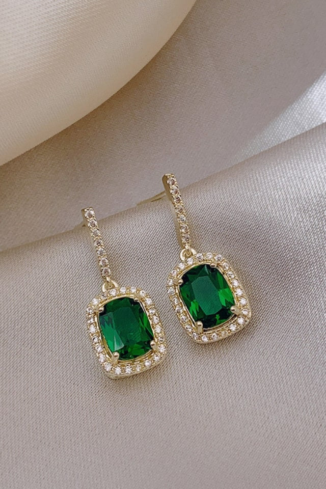 Women’s Geometric Drop Earrings – Plated Alloy with Gemstones | THRILL