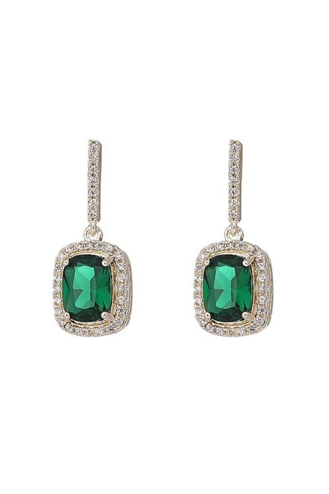 Women’s Geometric Drop Earrings – Plated Alloy with Gemstones | THRILL