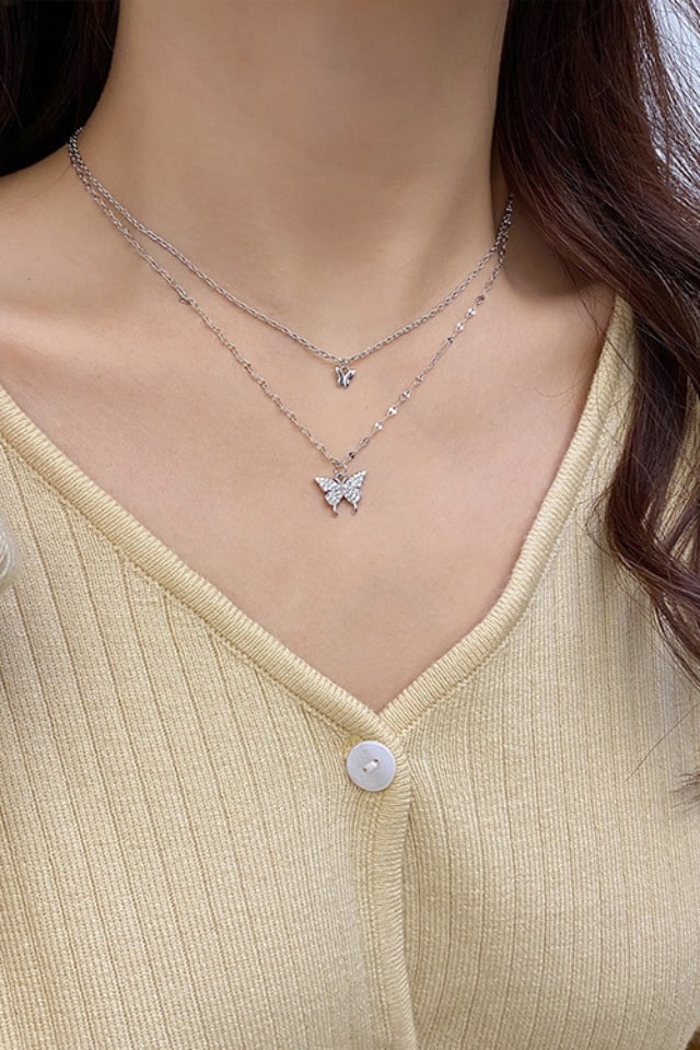 Women’s Butterfly Rhinestone Necklace – Silver & Gold Plating | THRILL