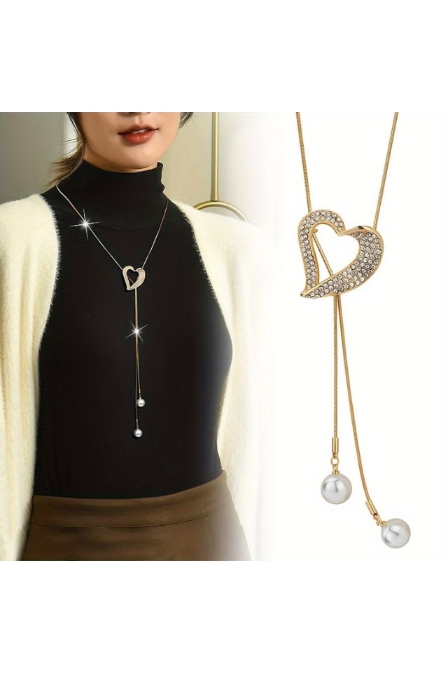 Women’s Gold Heart Y-Necklace – Snake Chain Design | THRILL