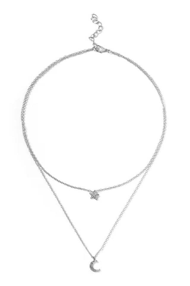 Women’s Moon Star Pendant Necklace – Double-Layer Rhinestone Chain | THRILL