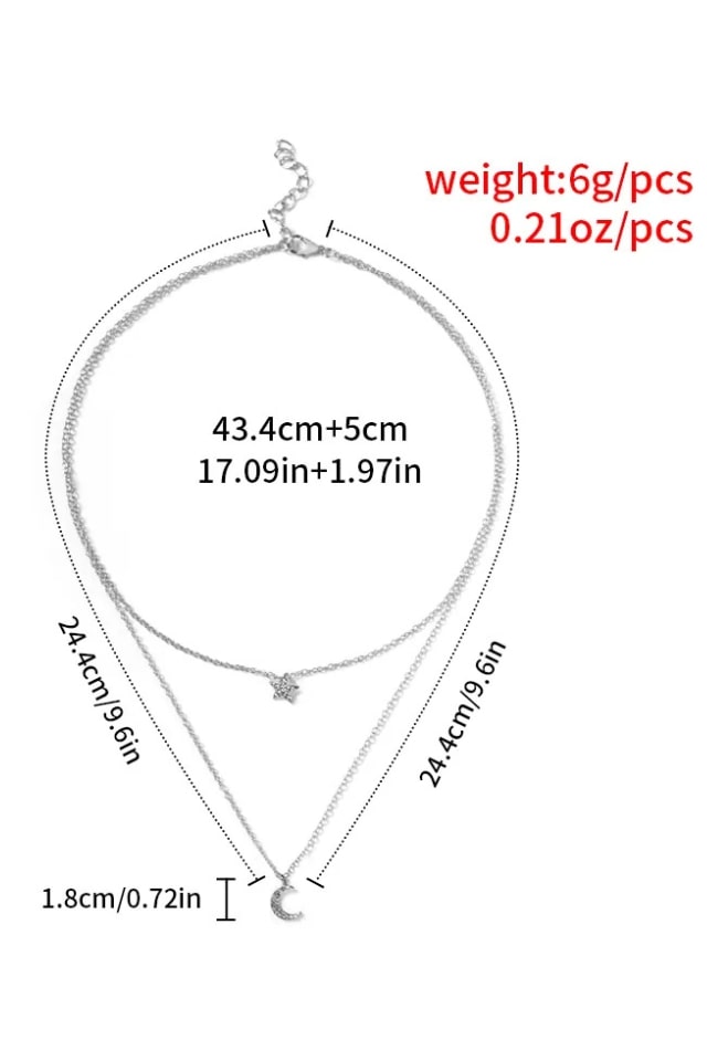 Women’s Moon Star Pendant Necklace – Double-Layer Rhinestone Chain | THRILL