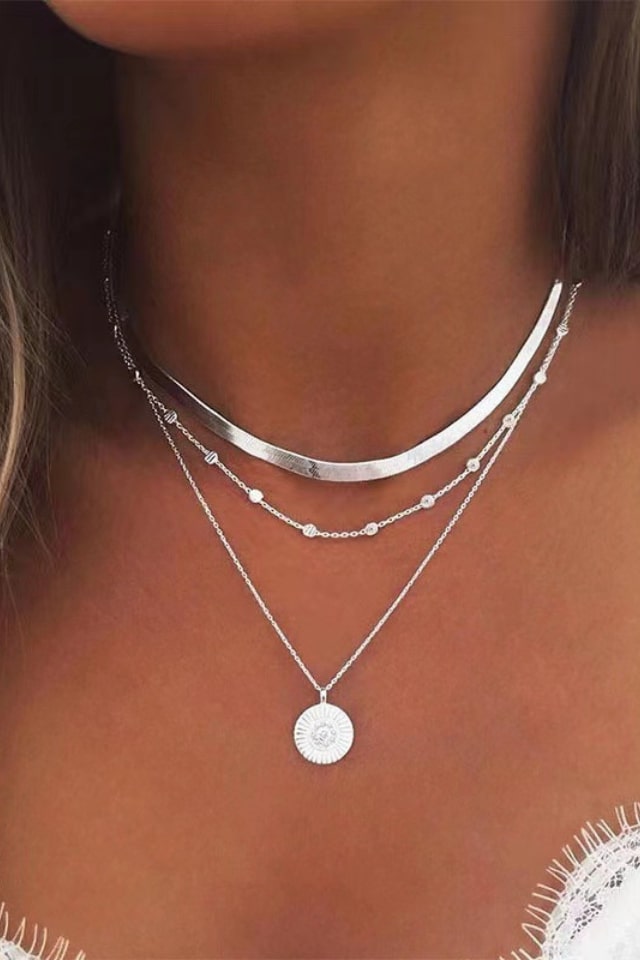 Women’s Silver Lotus Necklace – Multi-Layer Alloy Chain | THRILL