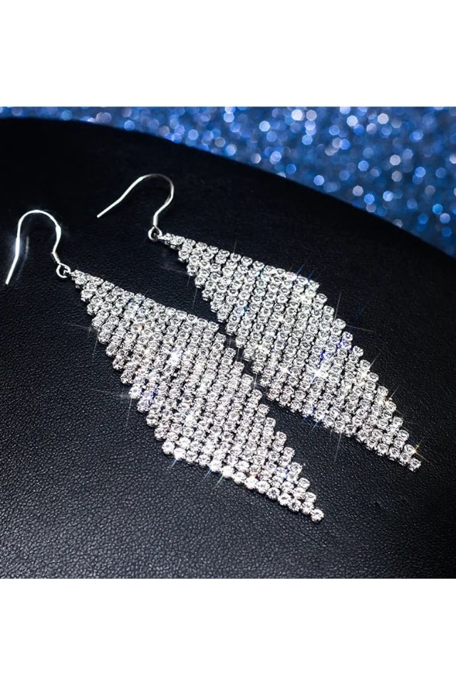 Women’s Diamond-Shaped Silver Drop Earrings – Rhinestone Hook | THRILL