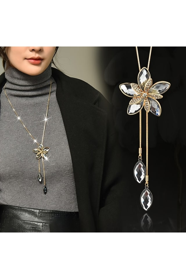 Women’s Elegant Flower Y-Necklace – Alloy Snake Chain | THRILL