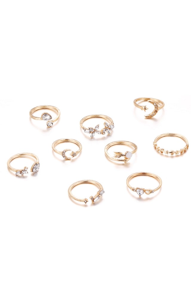Women’s Modern Geometric Gold Rings – Rhinestone Inlay Design | THRILL