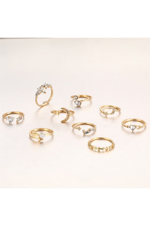 Women’s Modern Geometric Gold Rings – Rhinestone Inlay Design | THRILL