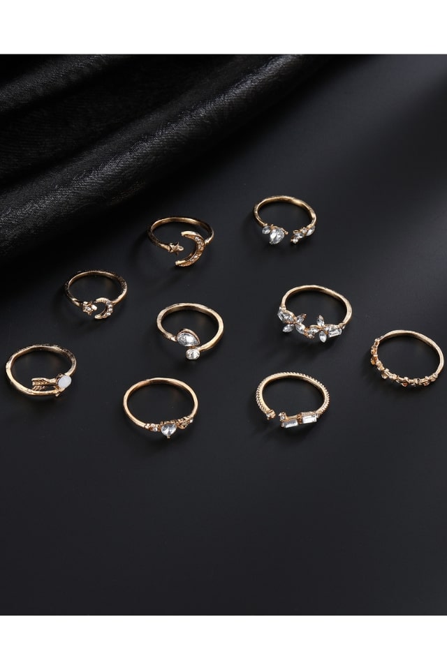 Women’s Modern Geometric Gold Rings – Rhinestone Inlay Design | THRILL
