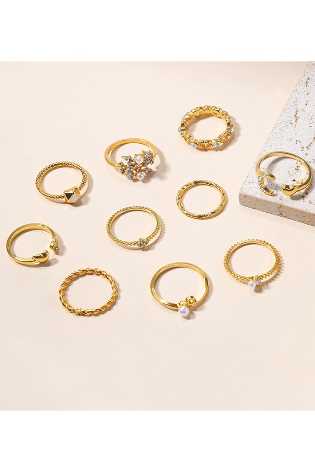 Women’s Multi-Design Alloy Rings – Rhinestone & Pearl Accents | THRILL