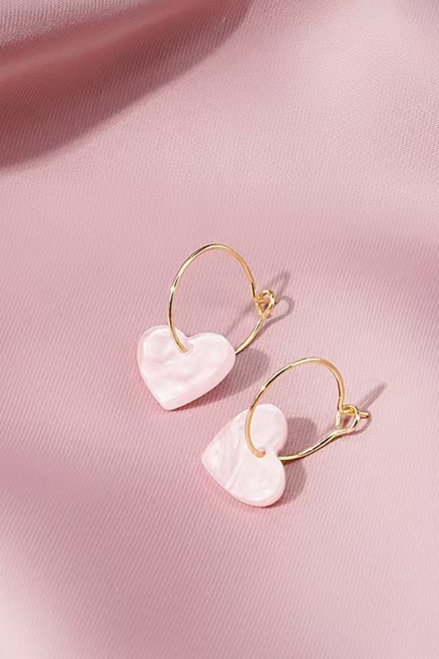 Women’s Pink Heart Drop Earrings – Alloy & Resin Design | THRILL
