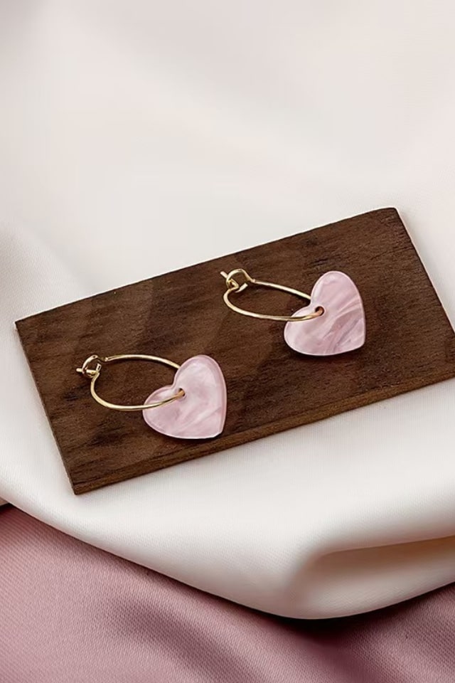 Women’s Pink Heart Drop Earrings – Alloy & Resin Design | THRILL