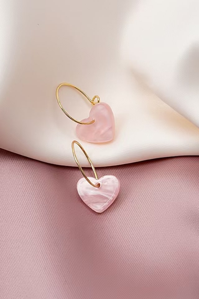 Women’s Pink Heart Drop Earrings – Alloy & Resin Design | THRILL
