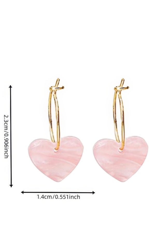 Women’s Pink Heart Drop Earrings – Alloy & Resin Design | THRILL