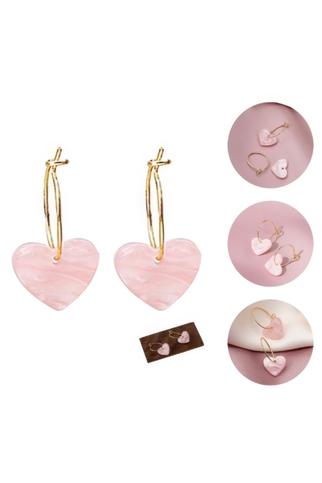 Women’s Pink Heart Drop Earrings – Alloy & Resin Design | THRILL