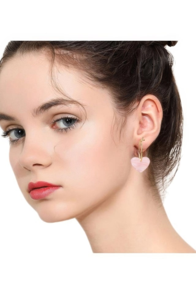Women’s Pink Heart Drop Earrings – Alloy & Resin Design | THRILL