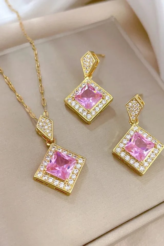 Women’s Elegant Square Crystal Jewelry Set – Alloy Inlay Design | THRILL