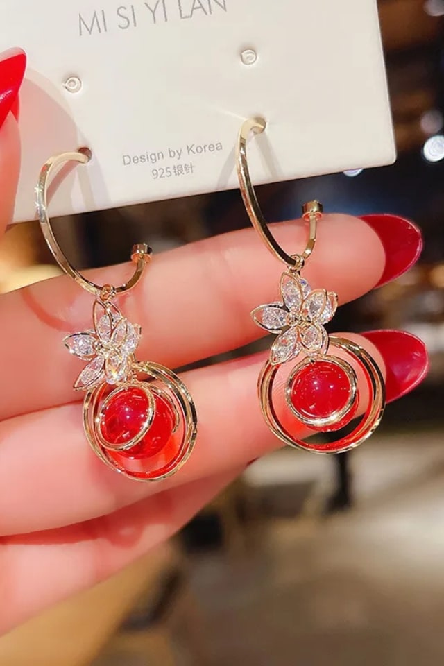 Women’s Red Opal Flower Drop Earrings – Alloy Design | THRILL