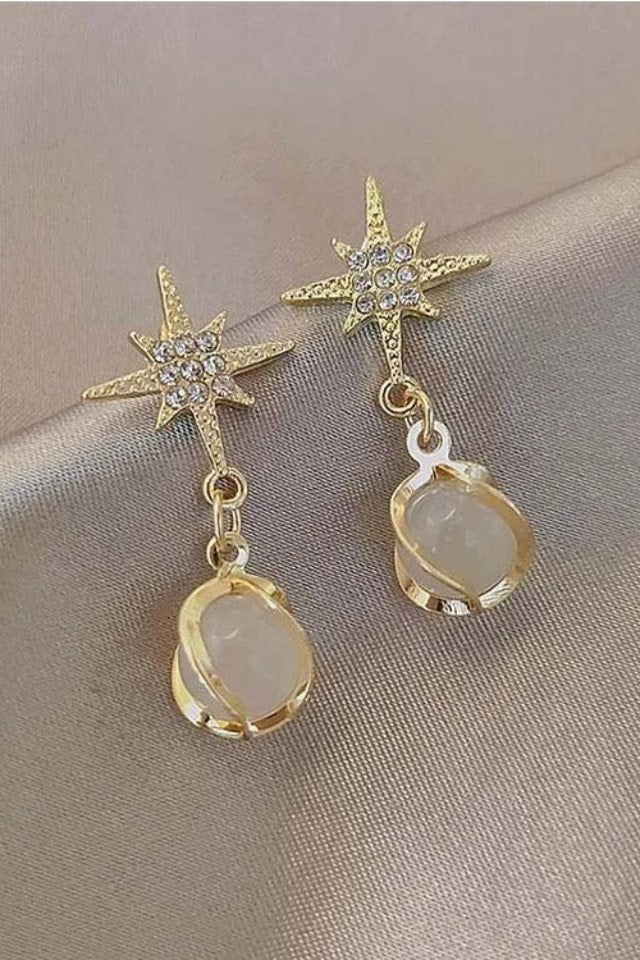 Women’s Star Pearl Drop Earrings – Gold Plated Design | THRILL