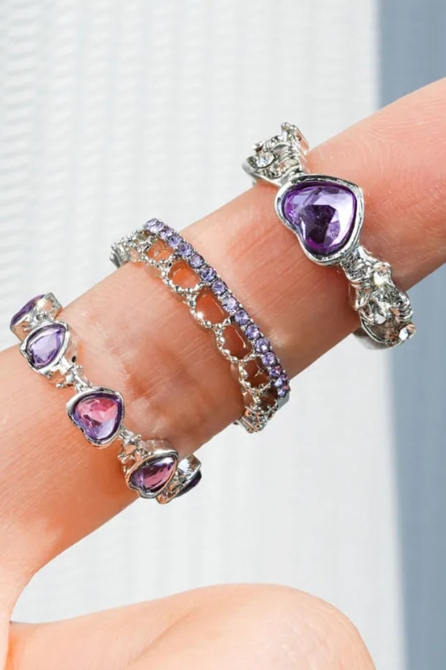 Women’s Heart-Shaped Purple Zircon Alloy Rings – Elegant Design | THRILL