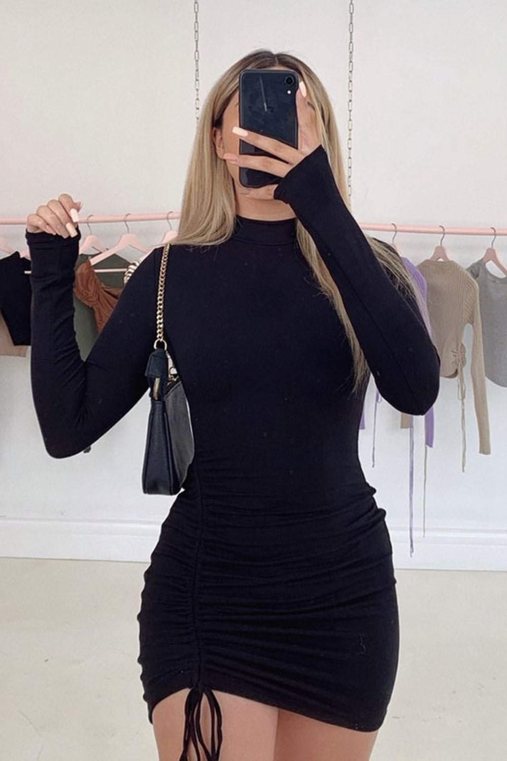 Women’s Long Sleeve Ruched Bodycon Dress – Elegant Fit | THRILL