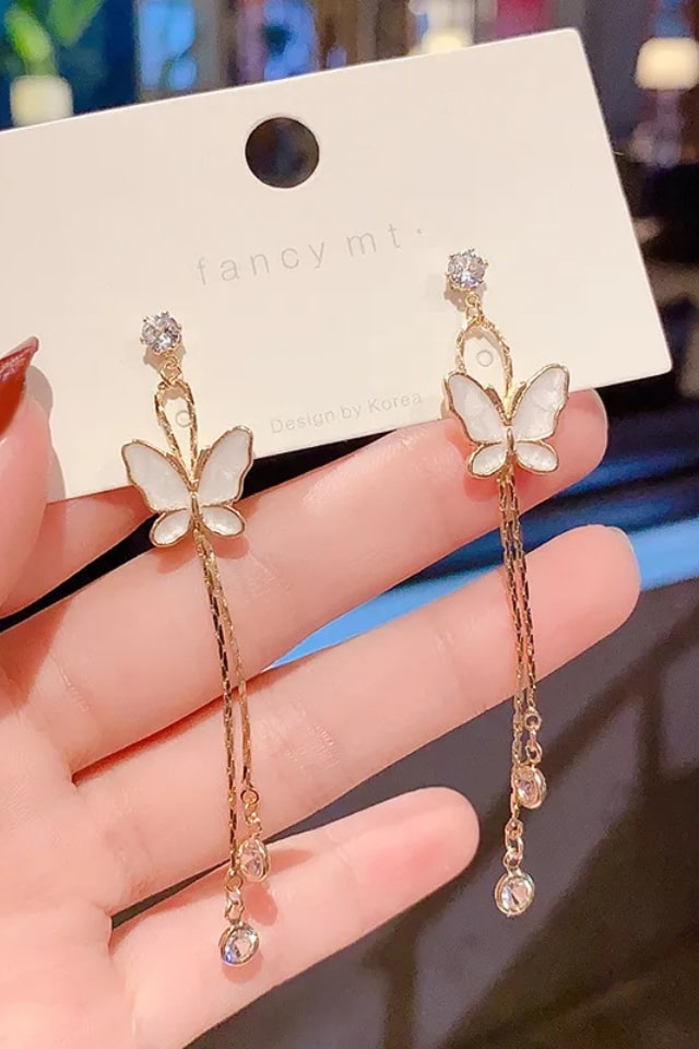 Women’s White Butterfly Drop Earrings – Elegant Statement | THRILL