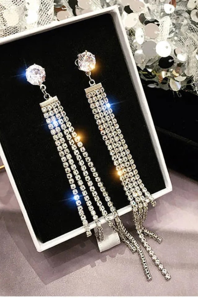 Women’s Zircon Waterfall Drop Earrings – Rhinestone Elegance | THRILL