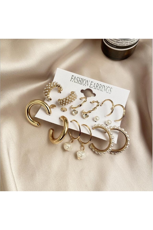 Women’s Novelty Hoop Earrings – Plated Alloy with Artificial Pearls | THRILL