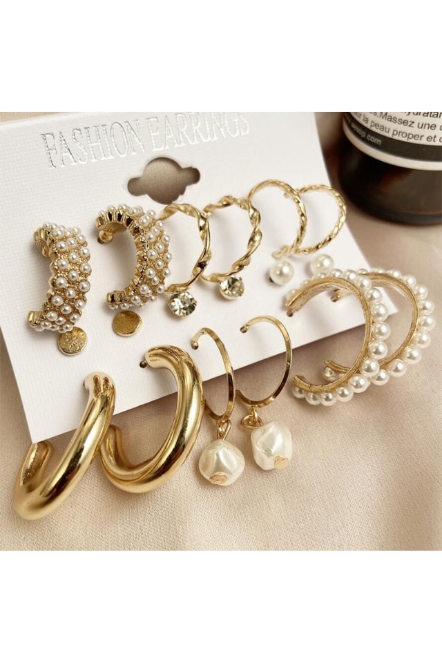 Women’s Novelty Hoop Earrings – Plated Alloy with Artificial Pearls | THRILL