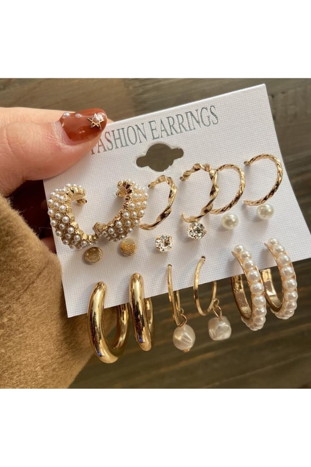 Women’s Novelty Hoop Earrings – Plated Alloy with Artificial Pearls | THRILL