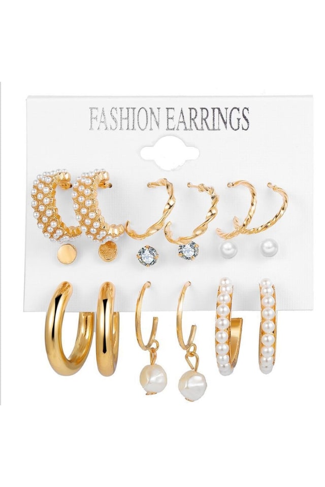 Women’s Novelty Hoop Earrings – Plated Alloy with Artificial Pearls | THRILL