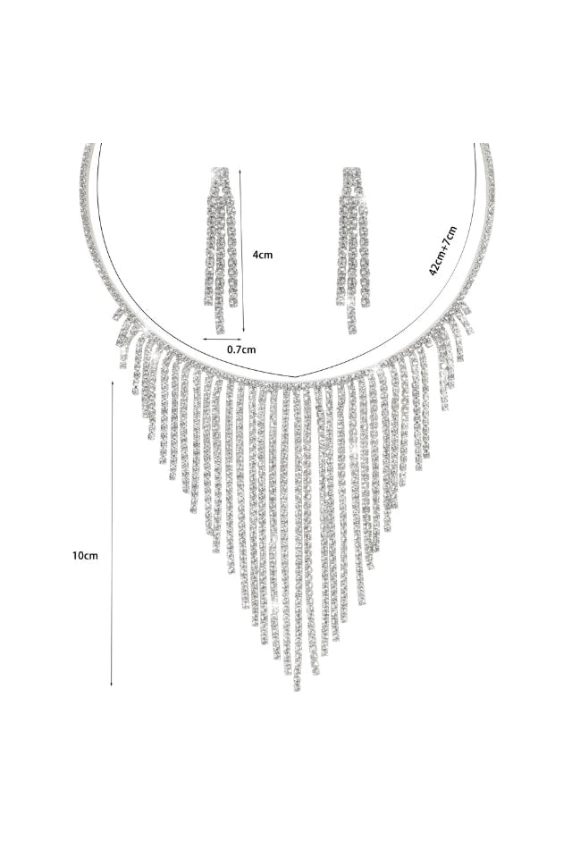 Women’s Silver Tassel Jewelry Set – Rhinestone Inlay Design | THRILL