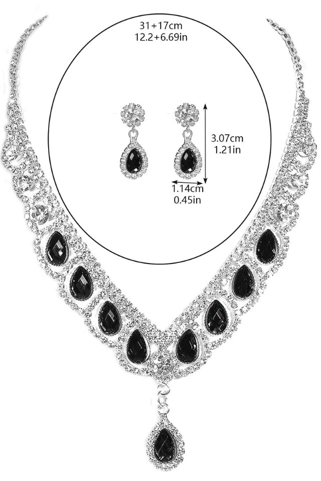 Women’s Black Rhinestone Jewelry Set – Elegant Droplet Design | THRILL
