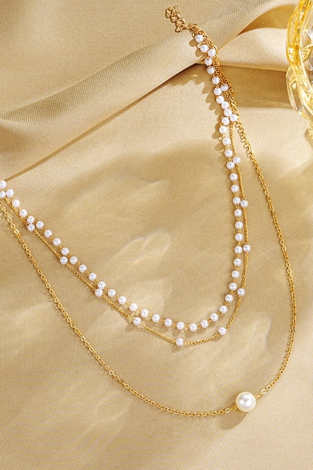 Women’s Three-Layer Pearl Necklace – Alloy Plating Design | THRILL