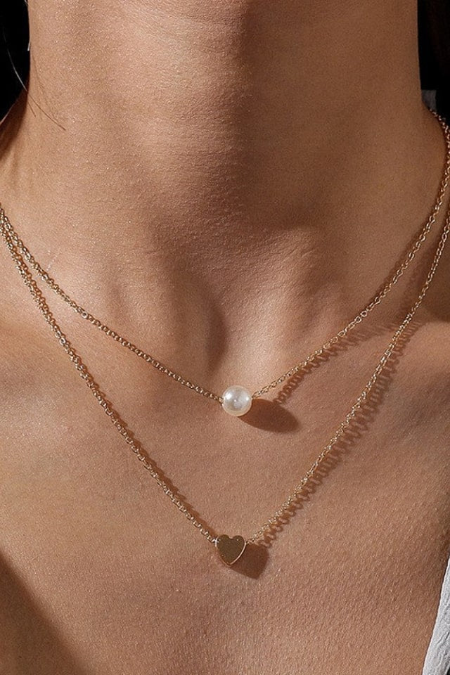 Women’s Heart-Shaped Pearl Necklace – Double-Layer Cute Design | THRILL