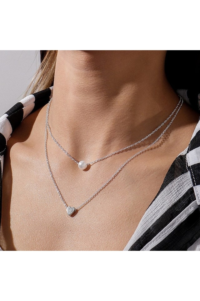 Women’s Heart-Shaped Pearl Necklace – Double-Layer Cute Design | THRILL