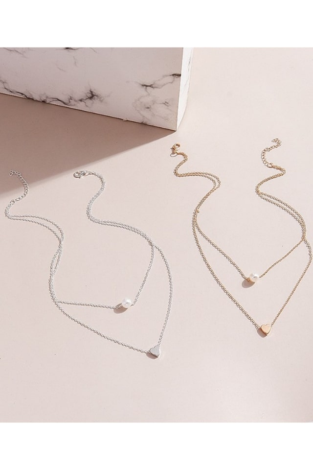 Women’s Heart-Shaped Pearl Necklace – Double-Layer Cute Design | THRILL
