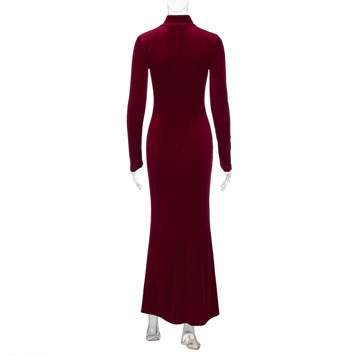 Women’s Velvet Stand-Up Collar Long Sleeve Ruched Long Dress – Elegant | THRILL