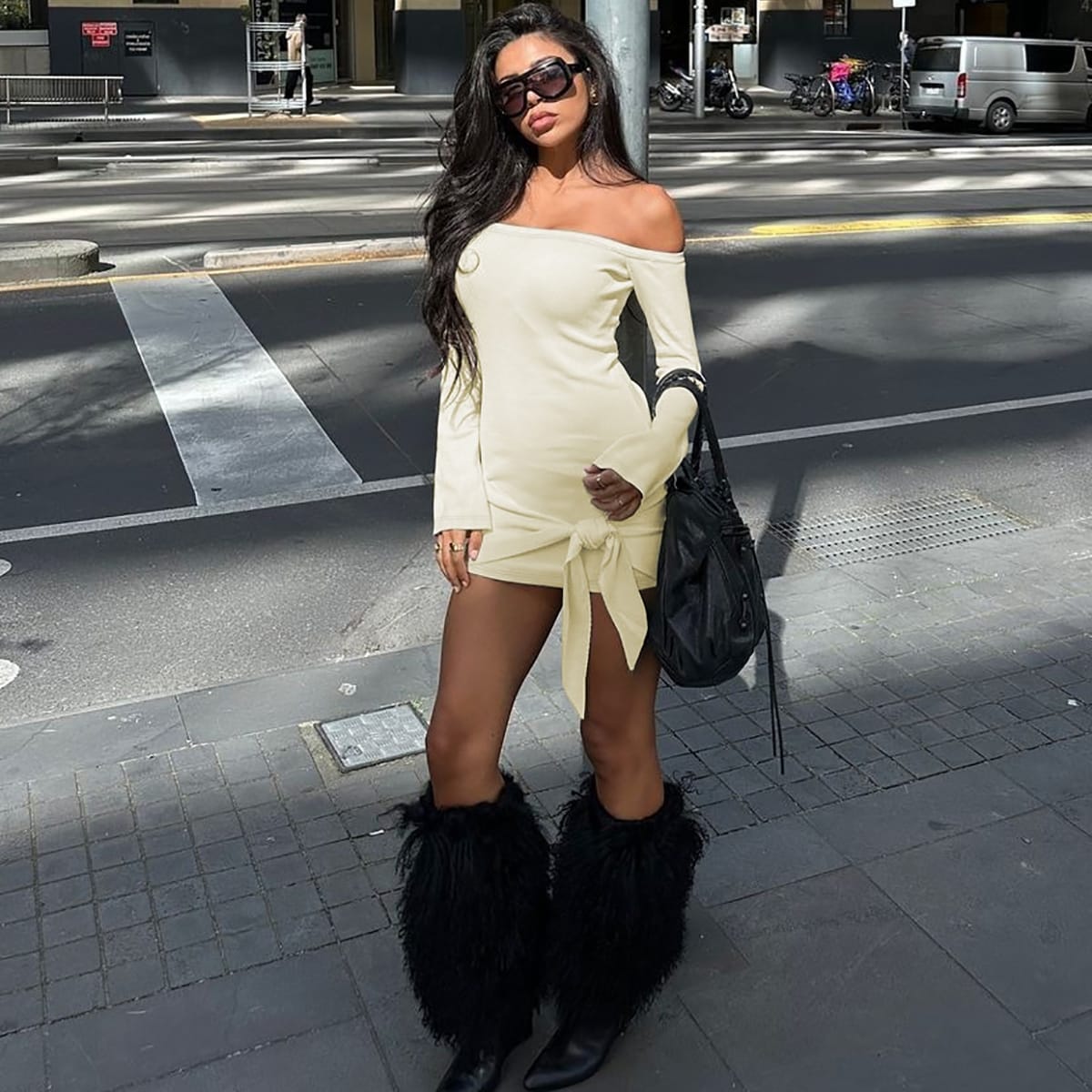 Women’s Off-Shoulder Knitted Long Sleeve Mini Dress – Chic & Cozy | THRILL